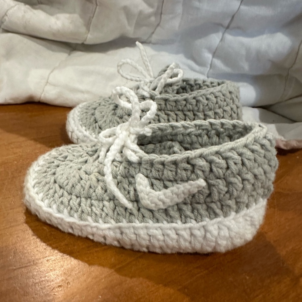 Handmade Gray and White Crochet Baby Shoes